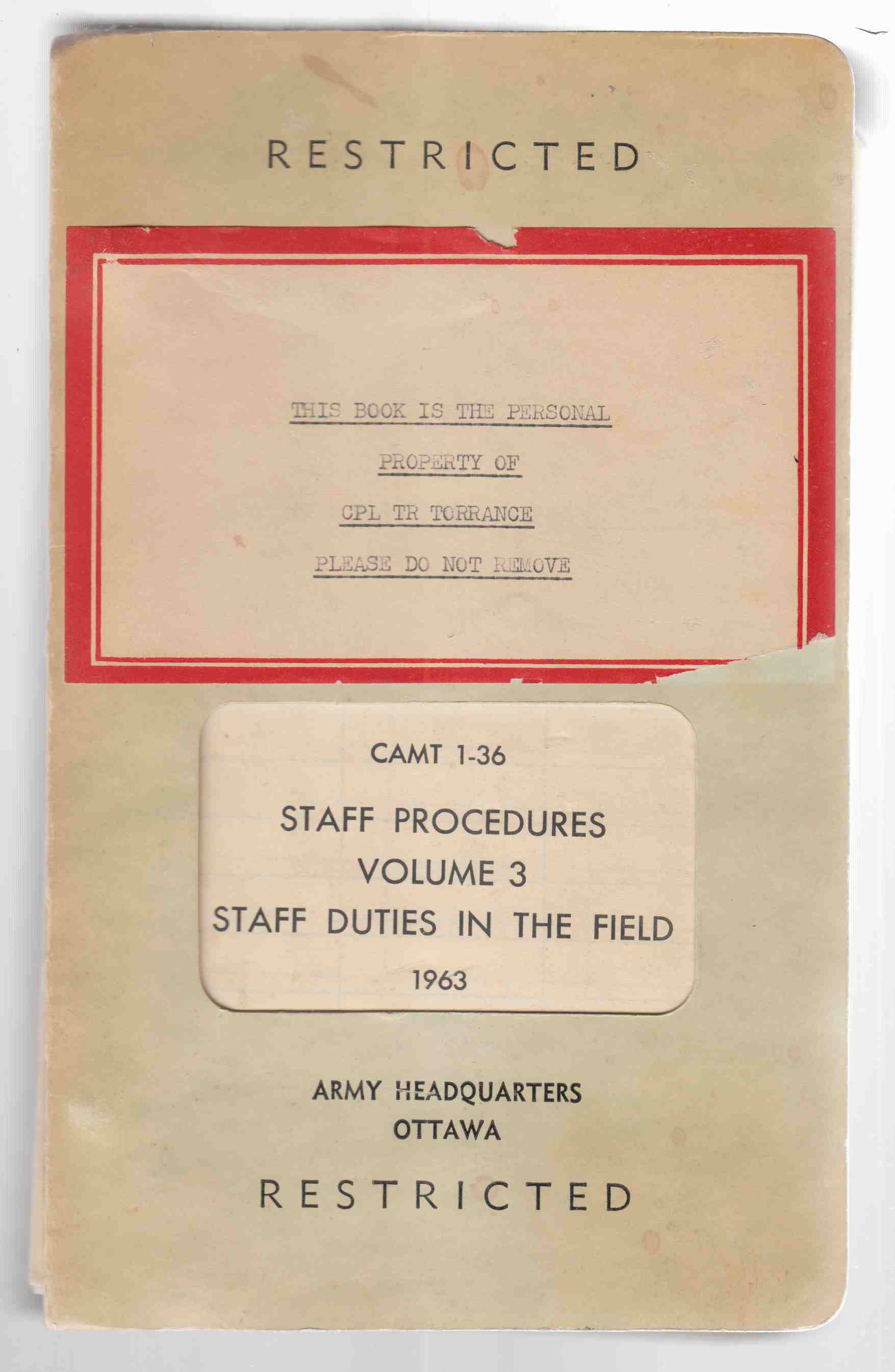 Image for Staff Procedures Volume 3 Staff Duties in the Field 1963 CAMT 1-36