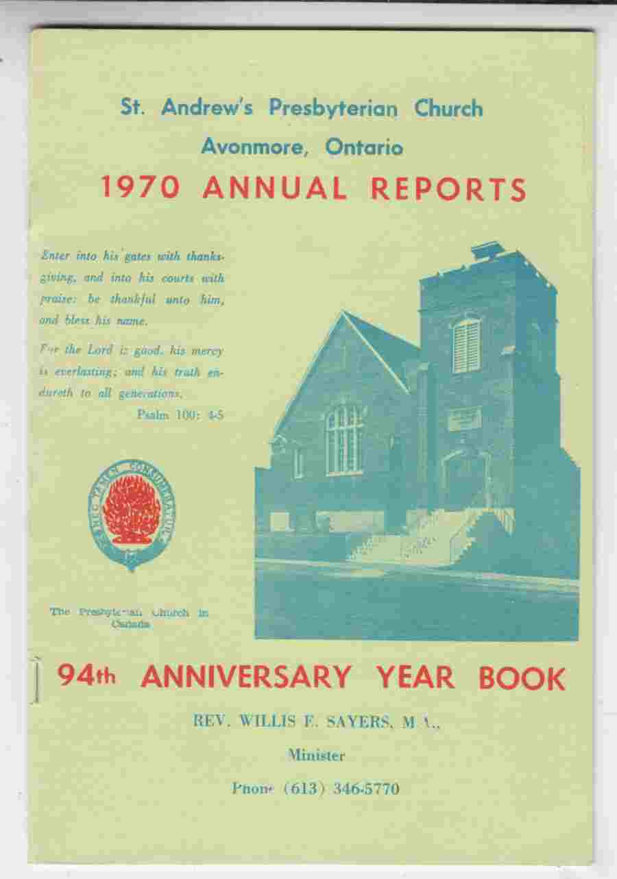 Image for St. Andrew's Presbyterian Church Avonmore, Ontario 1970 Annual Reports