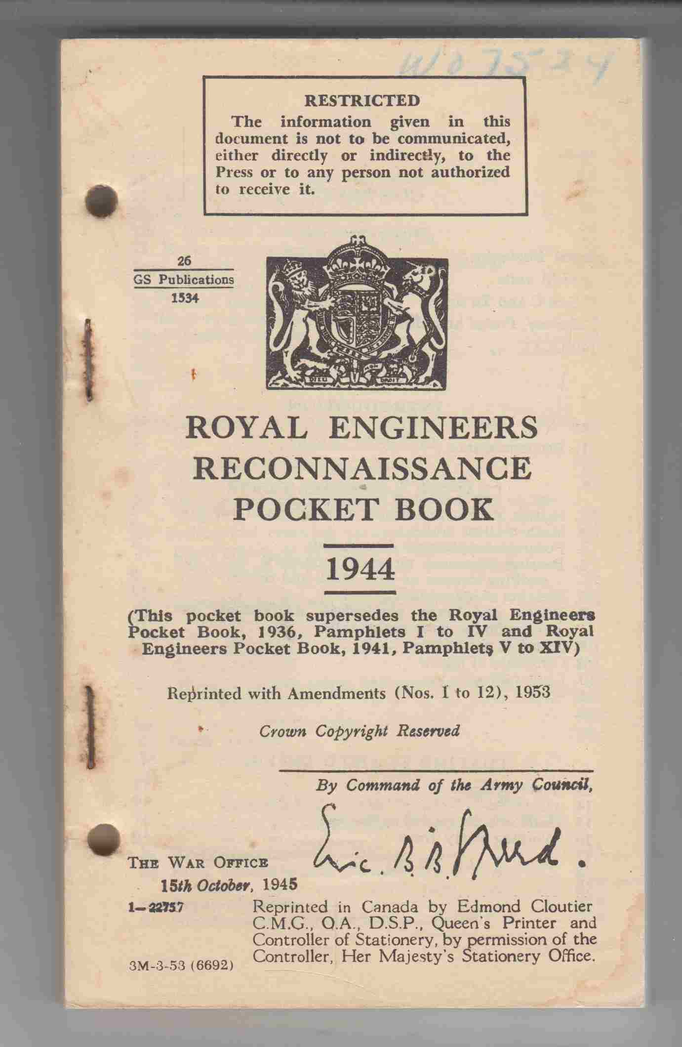 Image for Royal Engineers Reconnaissance Pocket Book 1944