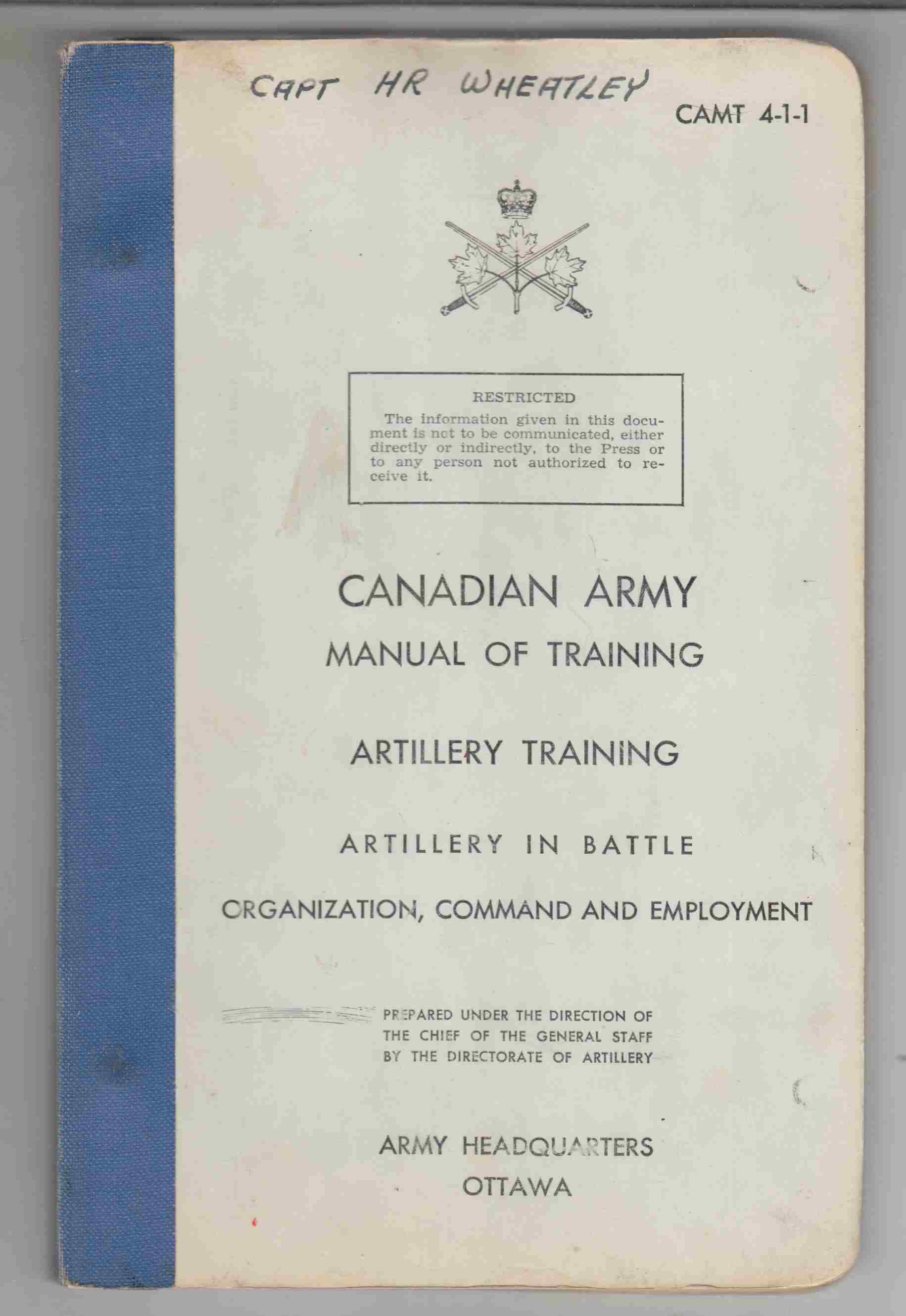 Image for Artillery Training: Artillery in Battle Organization, Command and Employment (1960)