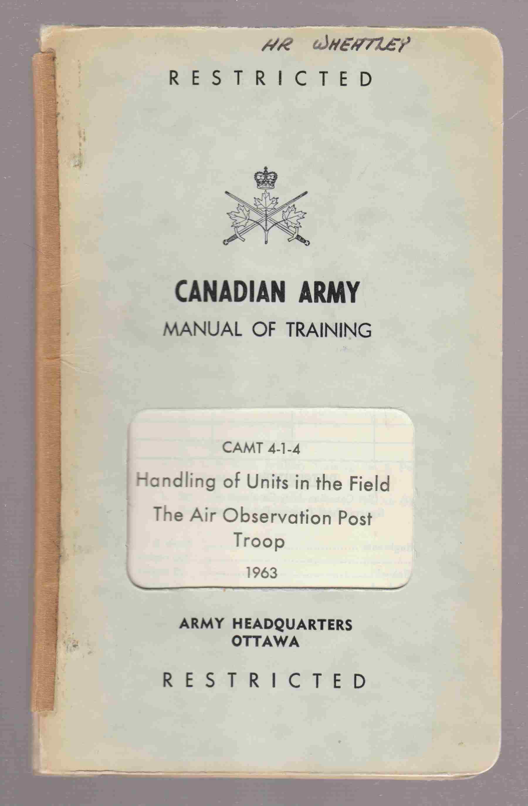 Image for Artillery Training: Handling of Units in the Field, the Air Observation Post Troop CAMT 4-1-4
