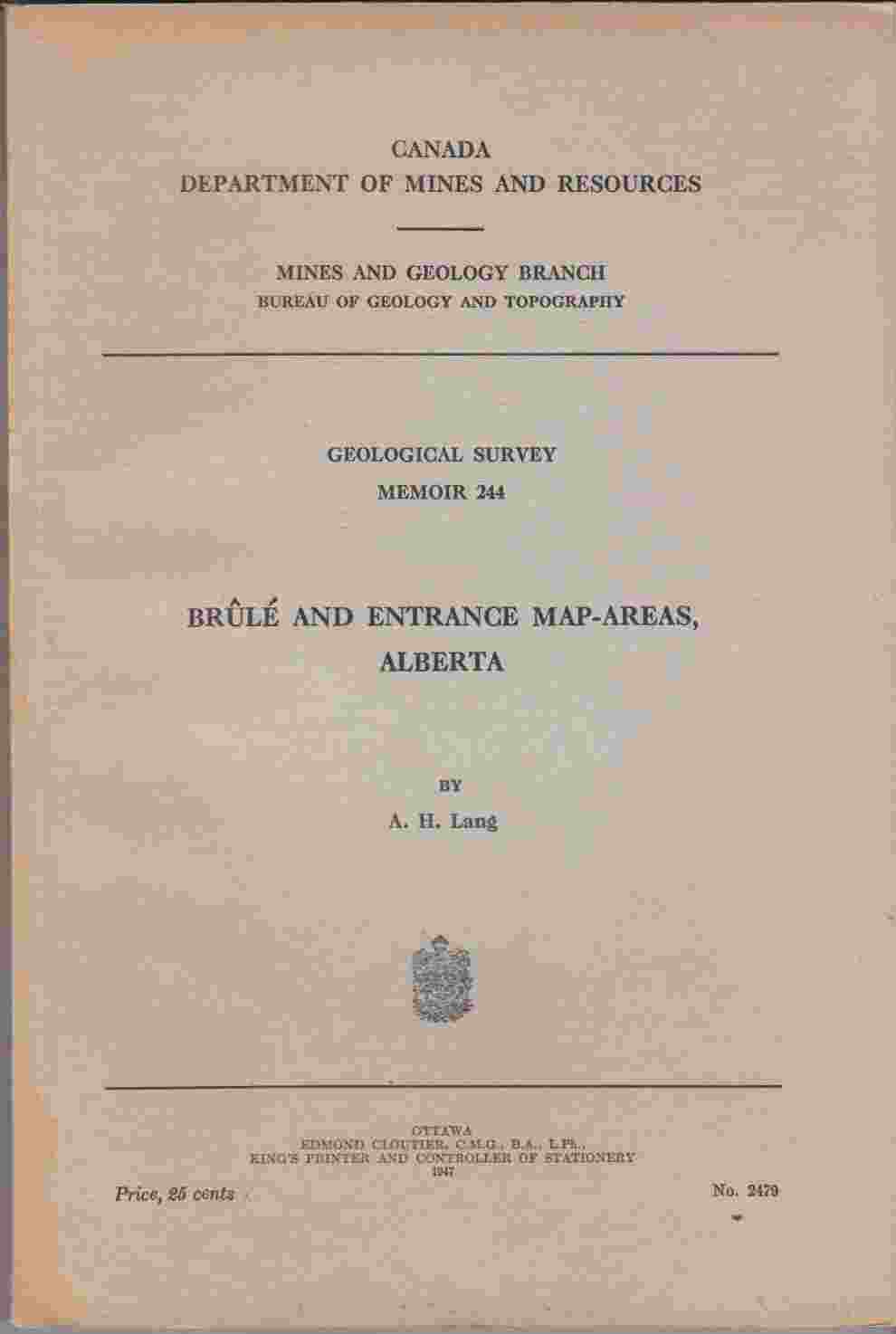 Image for Brule and Entrance Map-Areas, Alberta (Geological Survey Memoir 244)