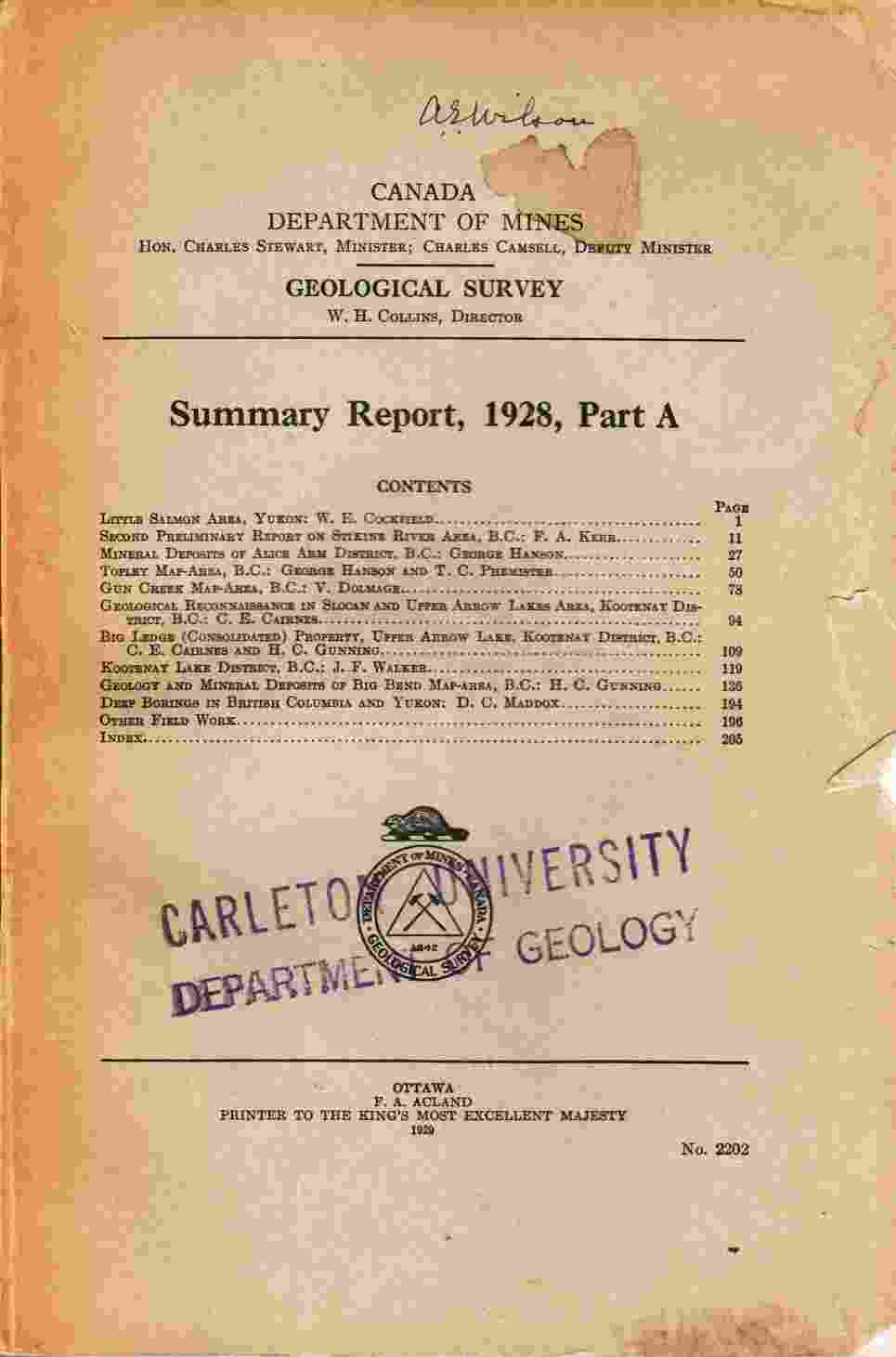 Image for Summary Report, 1928, Part A