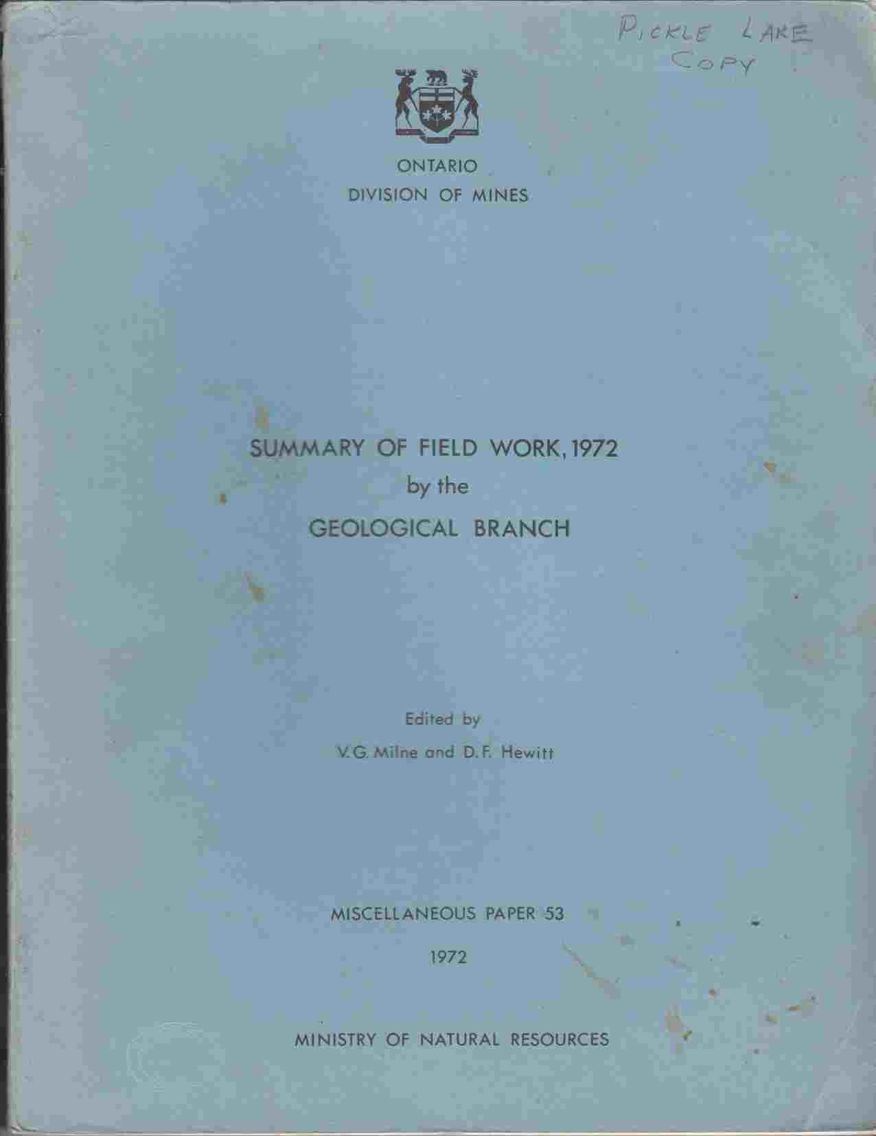 Image for Summary of Field Work, 1972 By the Geological Branch
