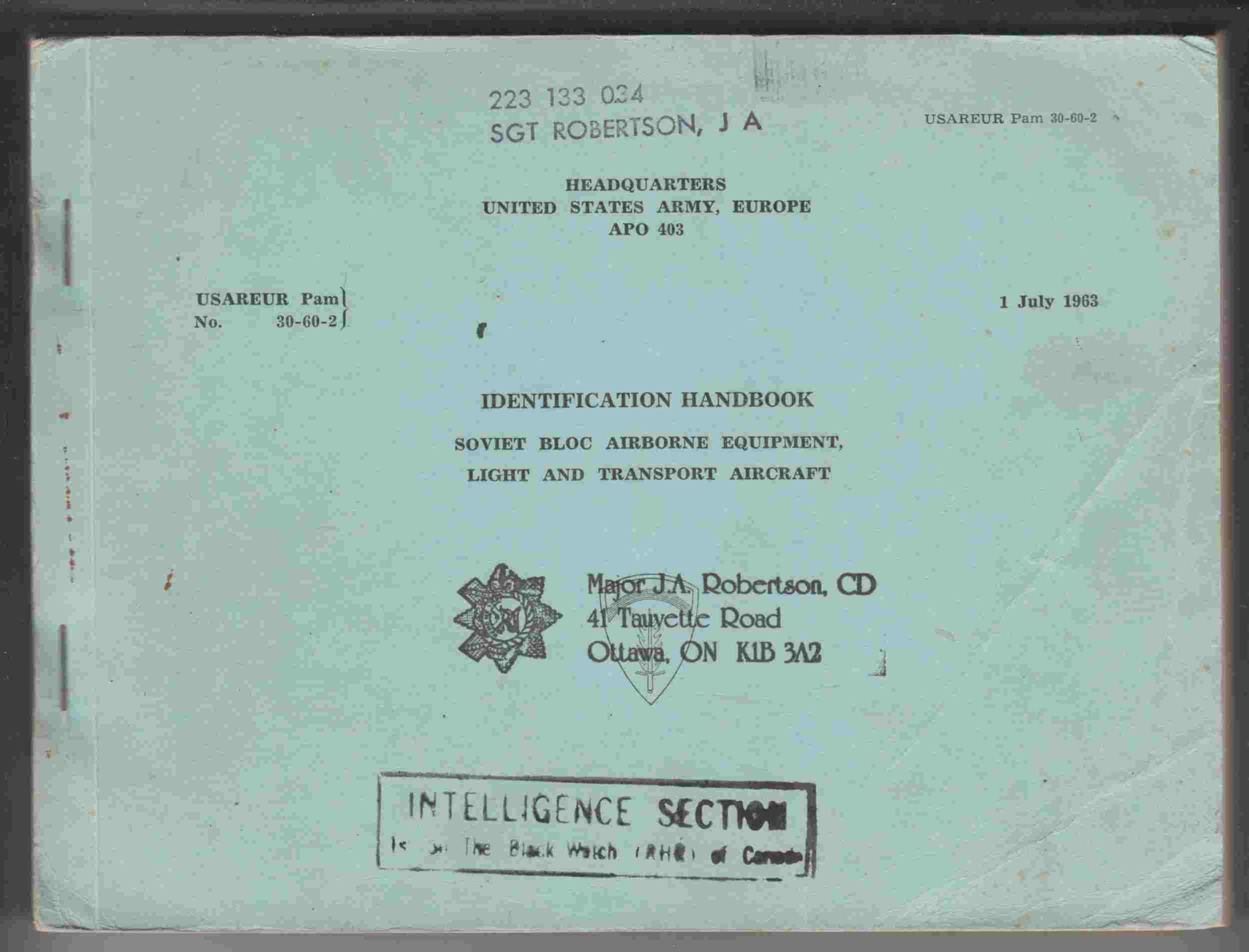 Image for Indentification Handbook Soviet Bloc Airborne Equipment, Light and Transport Aircraft USAEUR Pam 30-60-2