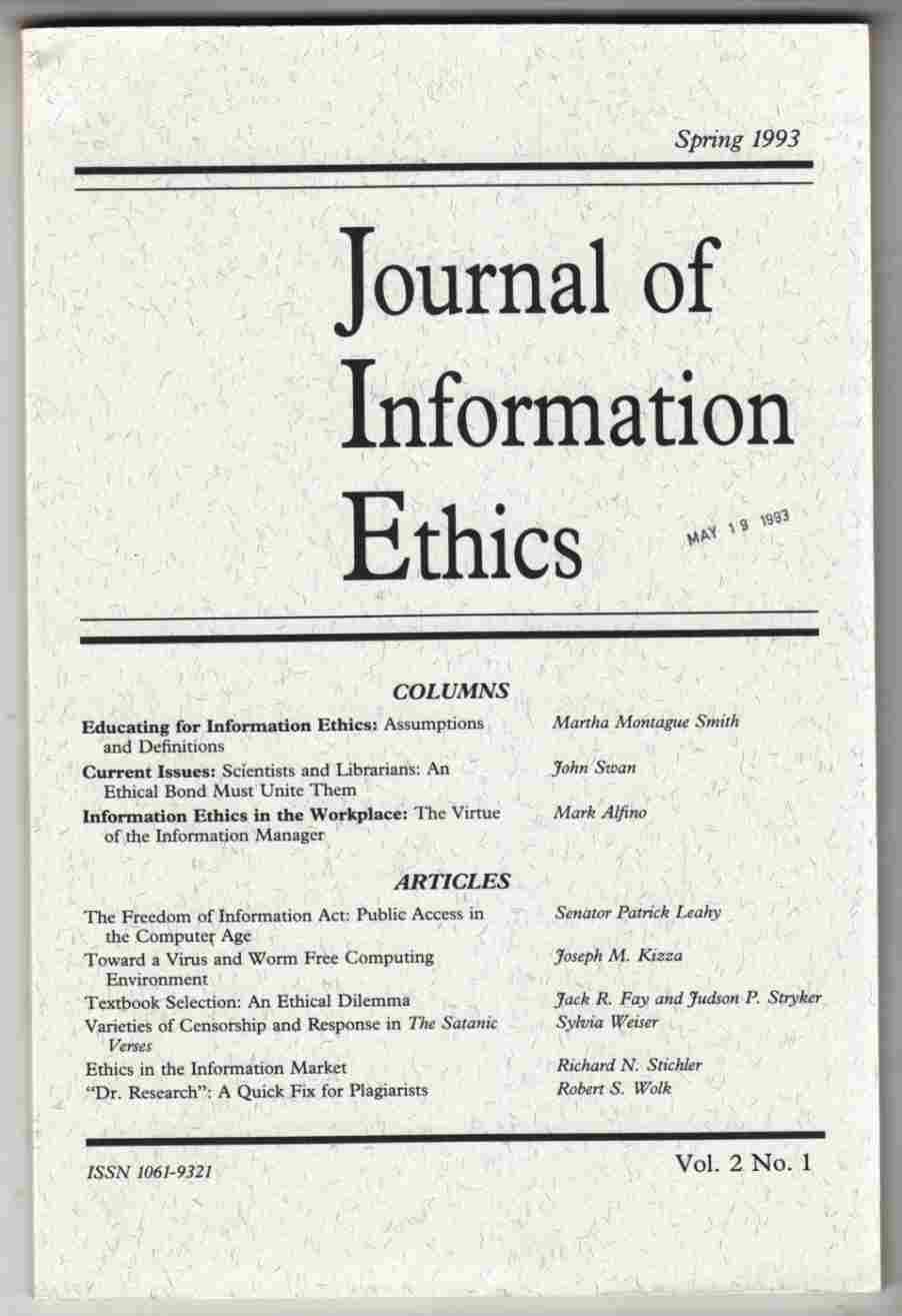 Image for Journal of Information Ethics Spring 1993 Vol. 2. No. 1