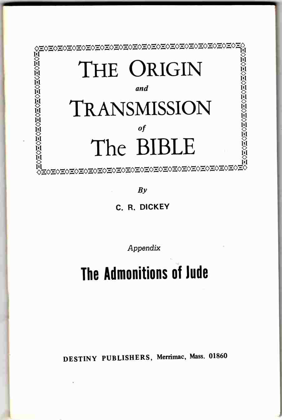 Image for The Origin and Transmission of the Bible