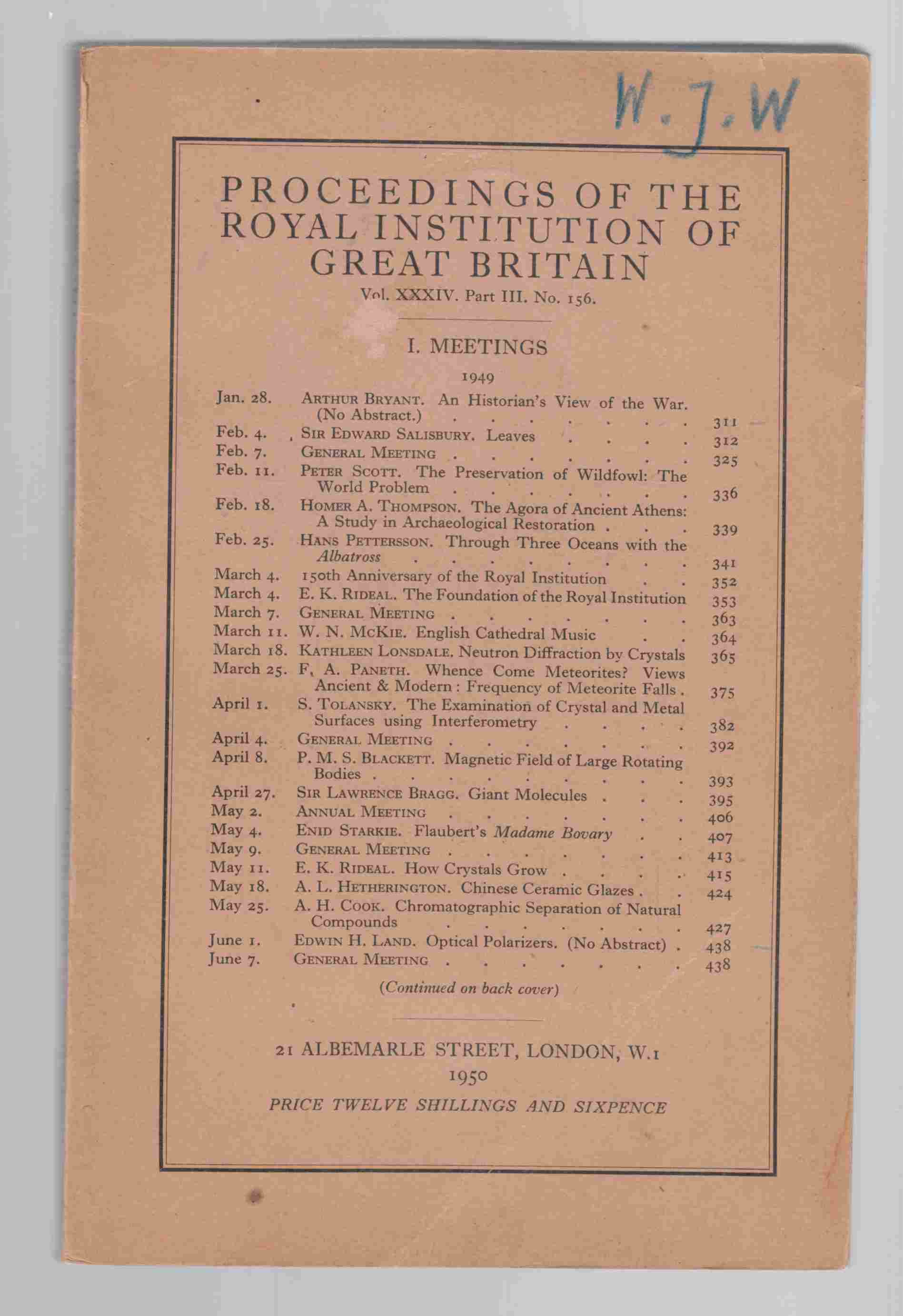 Image for Proceedings of the Royal Institution of Great Britain Vol. XXXIV, Part III, No. 156