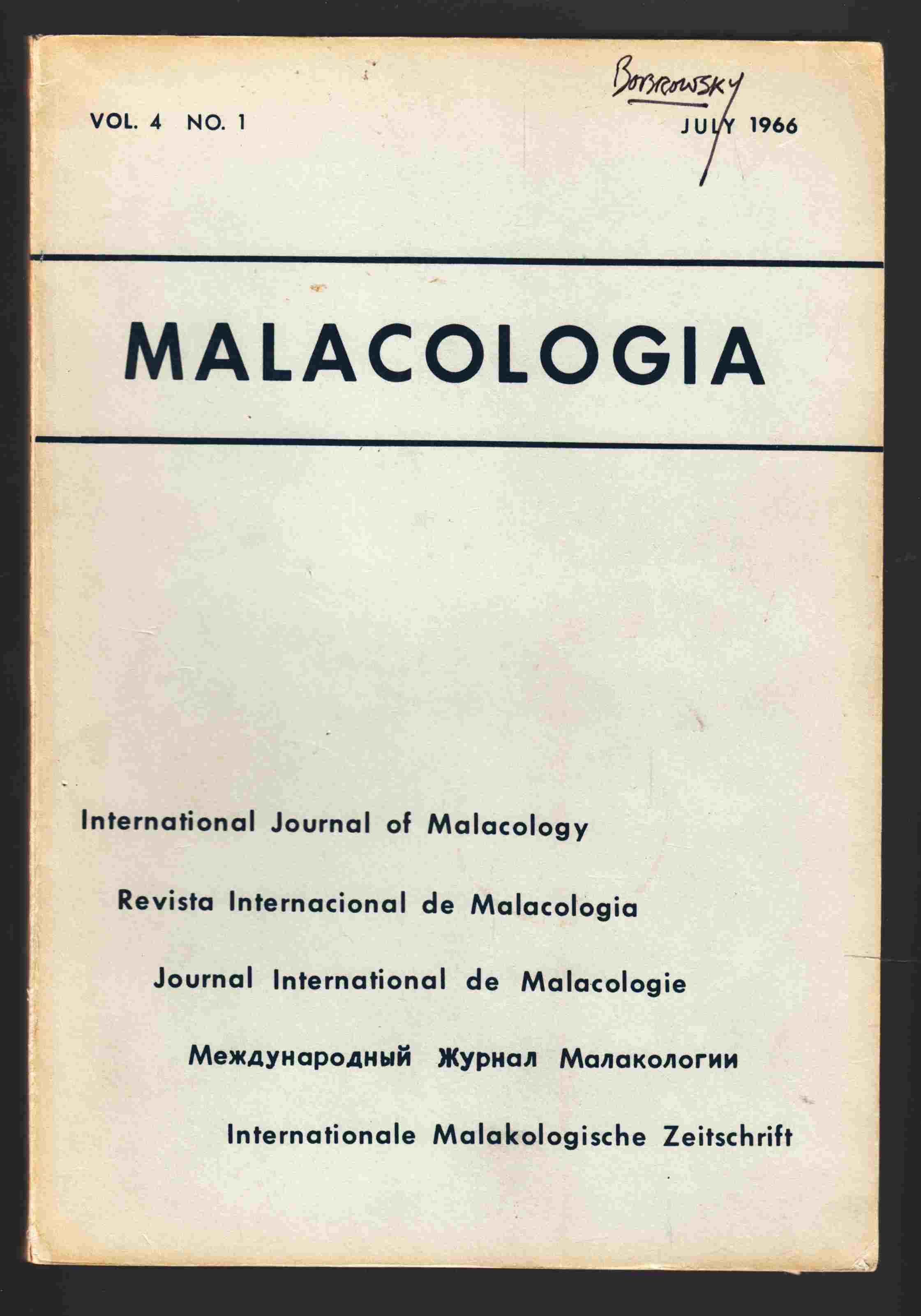Image for Malacologia Vol. 4 No. 1 July 1966