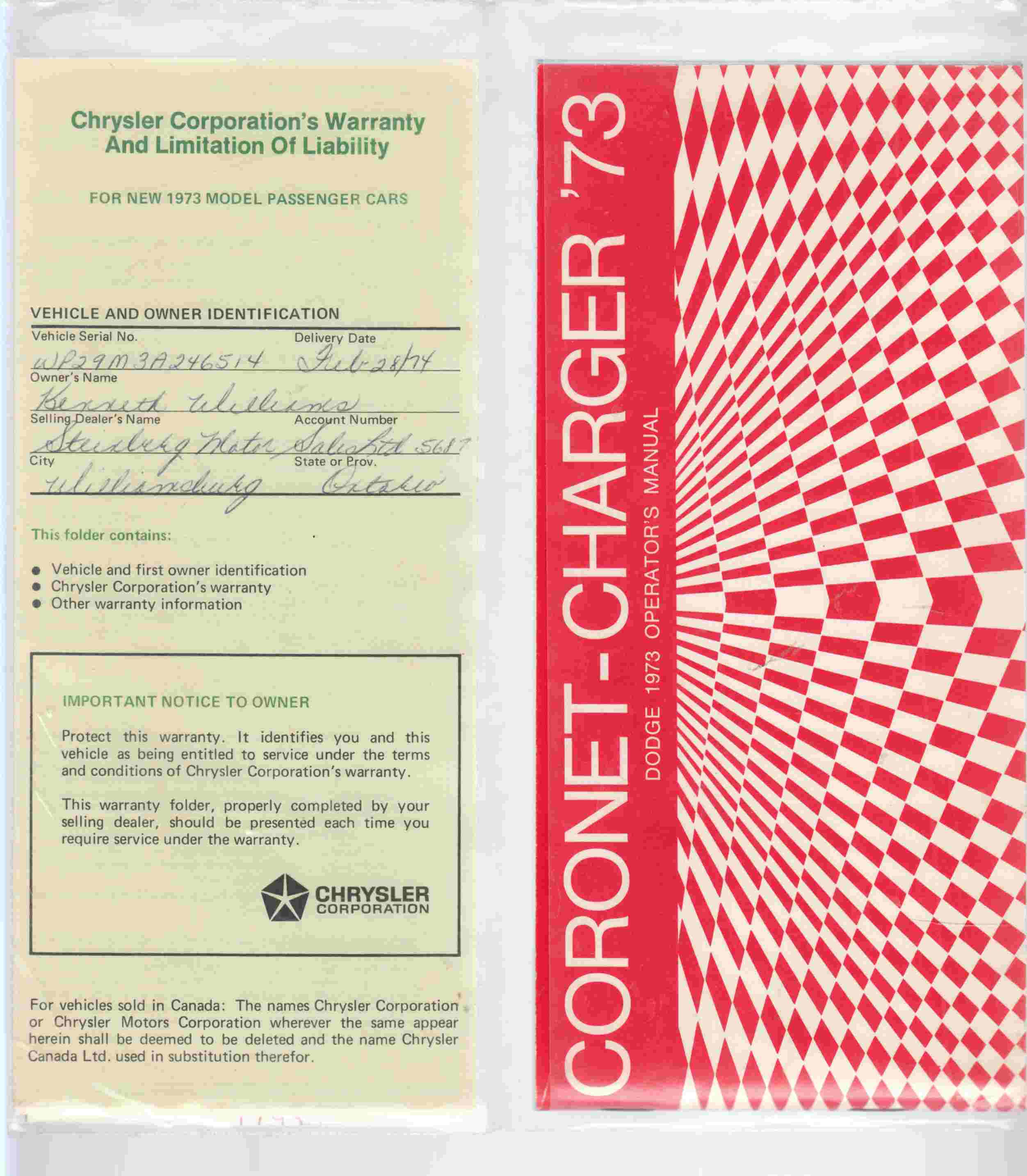 Image for Coronet - Charger '73 Dodge 1973 Operator's Manual